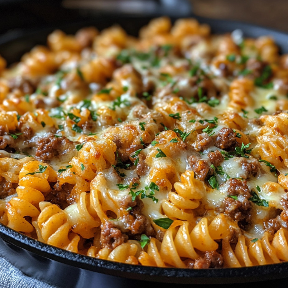 Cheesy Ground Beef Pasta Skillet