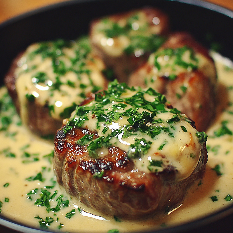 steak with garlic cream sauce